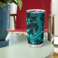 Polynesian Tumbler Cup Turquoise Hawaiian Tribal Hammerhead Shark