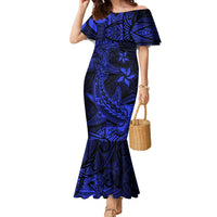 Blue Polynesian Family Matching Outfits Mermaid Dress And Hawaiian Shirt Tribal Hammerhead Shark LT14 Mom's Dress - Polynesian Pride