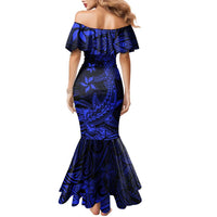 Blue Polynesian Family Matching Outfits Mermaid Dress And Hawaiian Shirt Tribal Hammerhead Shark LT14 - Polynesian Pride