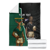 Personalised New Zealand And South Africa Rugby Blanket 2024 All Black Springboks Mascots Together LT14 - Polynesian Pride