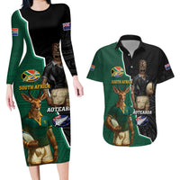 Personalised New Zealand And South Africa Rugby Couples Matching Long Sleeve Bodycon Dress and Hawaiian Shirt 2024 All Black Springboks Mascots Together LT14 Green - Polynesian Pride