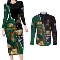 Personalised New Zealand And South Africa Rugby Couples Matching Long Sleeve Bodycon Dress and Long Sleeve Button Shirt 2024 All Black Springboks Mascots Together LT14 Green - Polynesian Pride