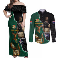 Personalised New Zealand And South Africa Rugby Couples Matching Off Shoulder Maxi Dress and Long Sleeve Button Shirt 2024 All Black Springboks Mascots Together LT14 Green - Polynesian Pride