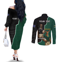 Personalised New Zealand And South Africa Rugby Couples Matching Off The Shoulder Long Sleeve Dress and Long Sleeve Button Shirt 2024 All Black Springboks Mascots Together LT14 - Polynesian Pride