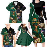 Personalised New Zealand And South Africa Rugby Family Matching Long Sleeve Bodycon Dress and Hawaiian Shirt 2024 All Black Springboks Mascots Together LT14 - Polynesian Pride
