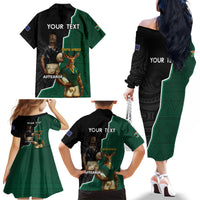 Personalised New Zealand And South Africa Rugby Family Matching Off The Shoulder Long Sleeve Dress and Hawaiian Shirt 2024 All Black Springboks Mascots Together LT14 - Polynesian Pride