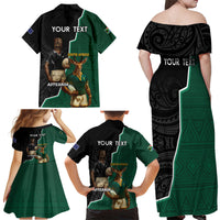 Personalised New Zealand And South Africa Rugby Family Matching Off Shoulder Maxi Dress and Hawaiian Shirt 2024 All Black Springboks Mascots Together LT14 - Polynesian Pride