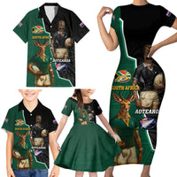 Personalised New Zealand And South Africa Rugby Family Matching Short Sleeve Bodycon Dress and Hawaiian Shirt 2024 All Black Springboks Mascots Together LT14 - Polynesian Pride