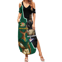 Personalised New Zealand And South Africa Rugby Family Matching Summer Maxi Dress and Hawaiian Shirt 2024 All Black Springboks Mascots Together LT14 Mom's Dress Green - Polynesian Pride