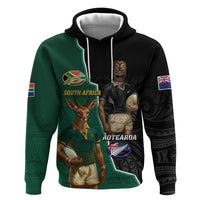 Personalised New Zealand And South Africa Rugby Hoodie 2024 All Black Springboks Mascots Together LT14 Pullover Hoodie Green - Polynesian Pride