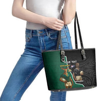 Personalised New Zealand And South Africa Rugby Leather Tote Bag 2024 All Black Springboks Mascots Together LT14 - Polynesian Pride