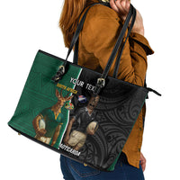Personalised New Zealand And South Africa Rugby Leather Tote Bag 2024 All Black Springboks Mascots Together LT14 - Polynesian Pride
