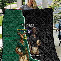 Personalised New Zealand And South Africa Rugby Quilt 2024 All Black Springboks Mascots Together LT14 Green - Polynesian Pride