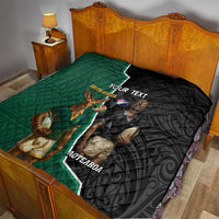 Personalised New Zealand And South Africa Rugby Quilt 2024 All Black Springboks Mascots Together LT14 - Polynesian Pride