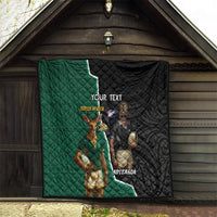 Personalised New Zealand And South Africa Rugby Quilt 2024 All Black Springboks Mascots Together LT14 - Polynesian Pride