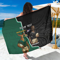 Personalised New Zealand And South Africa Rugby Sarong 2024 All Black Springboks Mascots Together LT14 One Size 44 x 66 inches Green - Polynesian Pride