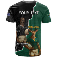 Personalised New Zealand And South Africa Rugby T Shirt 2024 All Black Springboks Mascots Together LT14 - Polynesian Pride