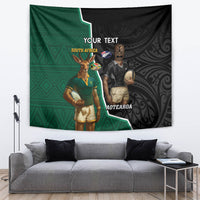 Personalised New Zealand And South Africa Rugby Tapestry 2024 All Black Springboks Mascots Together LT14 Green - Polynesian Pride