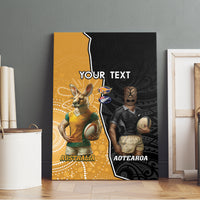 Personalised New Zealand And Australia Rugby Canvas Wall Art 2024 All Black Wallabies Mascots Together LT14 - Polynesian Pride