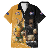 Personalised New Zealand And Australia Rugby Family Matching Mermaid Dress and Hawaiian Shirt 2024 All Black Wallabies Mascots Together LT14 Dad's Shirt - Short Sleeve Black - Polynesian Pride