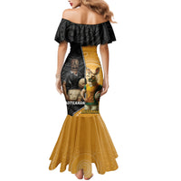 Personalised New Zealand And Australia Rugby Family Matching Mermaid Dress and Hawaiian Shirt 2024 All Black Wallabies Mascots Together LT14 - Polynesian Pride
