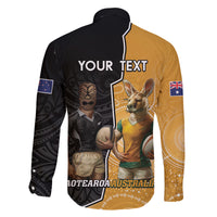 Personalised New Zealand And Australia Rugby Family Matching Off Shoulder Short Dress and Hawaiian Shirt 2024 All Black Wallabies Mascots Together LT14 - Polynesian Pride