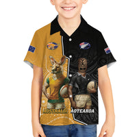 Personalised New Zealand And Australia Rugby Family Matching Summer Maxi Dress and Hawaiian Shirt 2024 All Black Wallabies Mascots Together LT14 Son's Shirt Black - Polynesian Pride