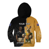 Personalised New Zealand And Australia Rugby Kid Hoodie 2024 All Black Wallabies Mascots Together LT14 - Polynesian Pride