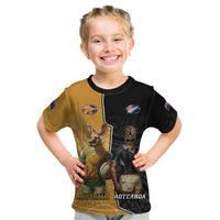 Personalised New Zealand And Australia Rugby Kid T Shirt 2024 All Black Wallabies Mascots Together LT14 Black - Polynesian Pride