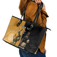 Personalised New Zealand And Australia Rugby Leather Tote Bag 2024 All Black Wallabies Mascots Together LT14 - Polynesian Pride