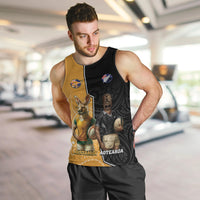 Personalised New Zealand And Australia Rugby Men Tank Top 2024 All Black Wallabies Mascots Together LT14 Black - Polynesian Pride