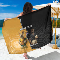 Personalised New Zealand And Australia Rugby Sarong 2024 All Black Wallabies Mascots Together LT14 One Size 44 x 66 inches Black - Polynesian Pride