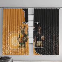 Personalised New Zealand And Australia Rugby Window Curtain 2024 All Black Wallabies Mascots Together LT14 With Hooks Black - Polynesian Pride