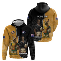 Personalised New Zealand And Australia Rugby Zip Hoodie 2024 All Black Wallabies Mascots Together LT14 - Polynesian Pride
