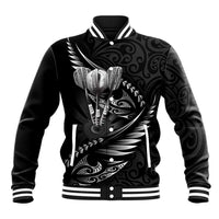 Personalised All Black New Zealand Darts Baseball Jacket Aoteroa Fern Maori Galaxy Style LT14 Unisex Black - Polynesian Pride