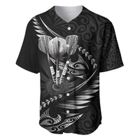 Personalised All Black New Zealand Darts Baseball Jersey Aoteroa Fern Maori Galaxy Style LT14 Black - Polynesian Pride