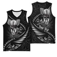 Personalised All Black New Zealand Darts Basketball Jersey Aoteroa Fern Maori Galaxy Style - Polynesian Pride