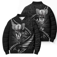Personalised All Black New Zealand Darts Bomber Puffer Jacket Aoteroa Fern Maori Galaxy Style - Polynesian Pride