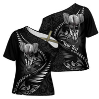 Personalised All Black New Zealand Darts Cross Shoulder Shirt Aoteroa Fern Maori Galaxy Style - Polynesian Pride