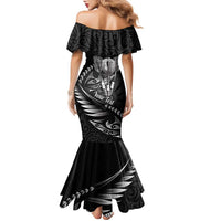 Personalised All Black New Zealand Darts Family Matching Mermaid Dress and Hawaiian Shirt Aoteroa Fern Maori Galaxy Style LT14 - Polynesian Pride