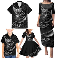 Personalised All Black New Zealand Darts Family Matching Puletasi and Hawaiian Shirt Aoteroa Fern Maori Galaxy Style LT14 - Polynesian Pride