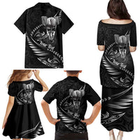 Personalised All Black New Zealand Darts Family Matching Puletasi and Hawaiian Shirt Aoteroa Fern Maori Galaxy Style LT14 - Polynesian Pride