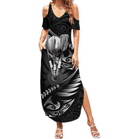 Personalised All Black New Zealand Darts Family Matching Summer Maxi Dress and Hawaiian Shirt Aoteroa Fern Maori Galaxy Style LT14 Mom's Dress Black - Polynesian Pride