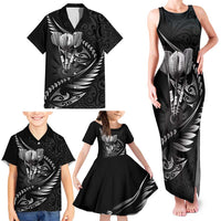 Personalised All Black New Zealand Darts Family Matching Tank Maxi Dress and Hawaiian Shirt Aoteroa Fern Maori Galaxy Style LT14 - Polynesian Pride