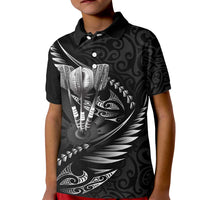 Personalised All Black New Zealand Darts Kid Polo Shirt Aoteroa Fern Maori Galaxy Style LT14 Kid Black - Polynesian Pride