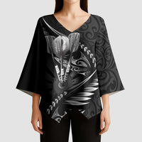Personalised All Black New Zealand Darts Kimono Sleeve Blouse Aoteroa Fern Maori Galaxy Style - Polynesian Pride
