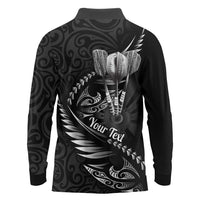 Personalised All Black New Zealand Darts Long Sleeve Polo Shirt Aoteroa Fern Maori Galaxy Style LT14 - Polynesian Pride