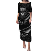 Personalised All Black New Zealand Darts Puletasi Aoteroa Fern Maori Galaxy Style LT14 Long Dress Black - Polynesian Pride