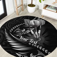 Personalised All Black New Zealand Darts Round Carpet Aoteroa Fern Maori Galaxy Style LT14 Black - Polynesian Pride