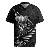 Personalised All Black New Zealand Darts Rugby Jersey Aoteroa Fern Maori Galaxy Style LT14 Black - Polynesian Pride